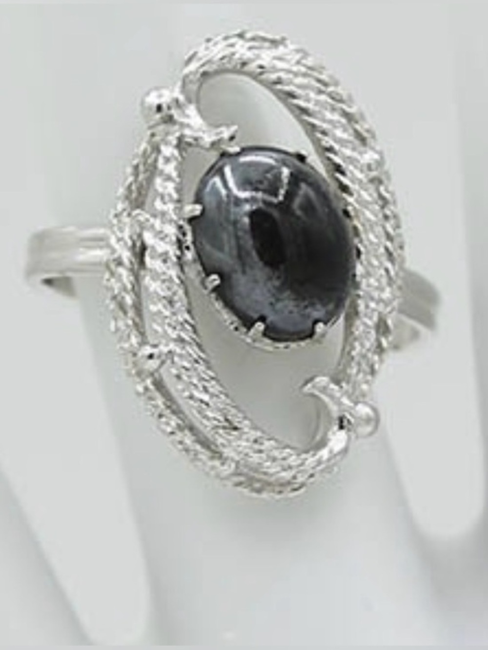 Vintage 1971 Sarah Coventry Ebb Tide Hematite Cabochon Ring Adjustable Signed